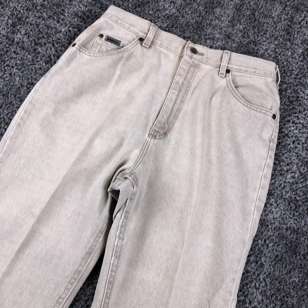 Lee Jeans Womens 14 Petite Beige High Rise Relaxed Tapered Stonewash‎ Denim USA
